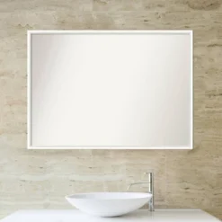 39" X 28" Non-Beveled Lucie Wood Bathroom Wall Mirror White - Amanti Art -Amanti Art GUEST afc613aa 4df7 4547 b0ae 9536688d92bb