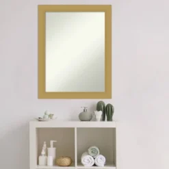 22" X 28" Non-Beveled Grace Bathroom Wall Mirror Brushed Gold - Amanti Art -Amanti Art GUEST b0bd2ba0 ff57 466d bce7 2b53a984b80e