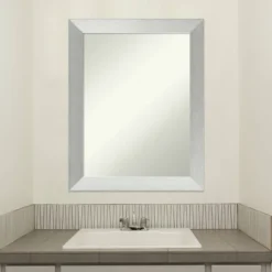 22" X 28" Non-Beveled Brushed Sterling Wood Bathroom Wall Mirror Silver - Amanti Art -Amanti Art GUEST b7069504 e2bd 487a bd05 37ef89bb85b6