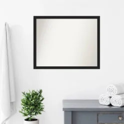 30" X 24" Non-Beveled Grace Narrow Bathroom Wall Mirror Brushed Metallic Black - Amanti Art -Amanti Art GUEST b813f963 c765 425a b17f bfbf9ac7c4c7