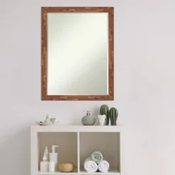 Amanti Art Fresco Light Pecan Petite Bevel Wood Bathroom Wall Mirror 26.5 X 20.5 In. -Amanti Art GUEST b90f5db3 3775 4c59 a491 4b869a793048