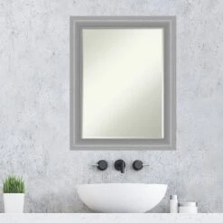 Amanti Art Peak Polished Nickel Narrow Petite Bevel Bathroom Wall Mirror 28.5 X 22.5 In. -Amanti Art GUEST b9905824 f16d 4f2b a142 d9115bf98ce4