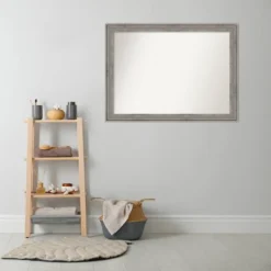 43" X 32" Non-Beveled Regis Barn Wood Gray Wood Bathroom Wall Mirror - Amanti Art -Amanti Art GUEST ba6f1c14 14b1 4d10 a54e 618761d582ca