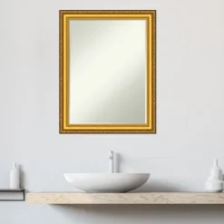 Amanti Art Colonial Embossed Gold Petite Bevel Wood Bathroom Wall Mirror 27.5 X 21.5 In. -Amanti Art GUEST bae9e411 5b01 44b3 a592 c075275272d9