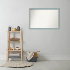 38" X 26" Non-Beveled Sky Blue Rustic Wood Bathroom Wall Mirror - Amanti Art -Amanti Art GUEST baf8a60b 0e2b 4139 acf9 553e68023efa