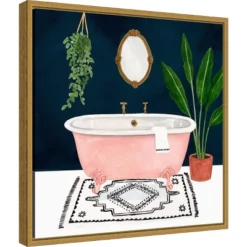 16" X 16" Boho Bath II By Victoria Borges Framed Canvas Wall Art - Amanti Art