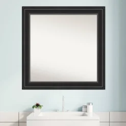 32" X 32" Non-Beveled Ridge Black Bathroom Wall Mirror - Amanti Art -Amanti Art GUEST bd224cd0 0a66 4347 91ed 9a8398337b2b