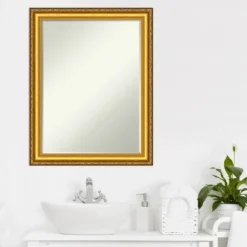 Amanti Art Colonial Embossed Gold Petite Bevel Wood Bathroom Wall Mirror 27.5 X 21.5 In. -Amanti Art GUEST bd541ae0 3b70 4bf9 853a f8a6de166c1a