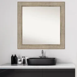 32" X 32" Non-Beveled Trellis Silver Wood Bathroom Wall Mirror - Amanti Art -Amanti Art GUEST bd5f1de8 ced3 4734 a675 5052247ca068