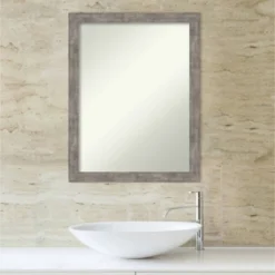 21" X 27" Non-Beveled Marred Wood Bathroom Wall Mirror Pewter - Amanti Art -Amanti Art GUEST bfd9946d 5e1b 436a b29c 57956db87d58