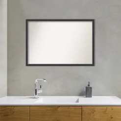 38"x26" Non-Beveled Stylish Wood Bathroom Wall Mirror Black - Amanti Art: Modern Rectangular Design, Wall Mount, Includes Hardware -Amanti Art GUEST c0f3c90e b552 4dda ad07 65d153342b3b