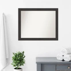 32" X 26" Non-Beveled Rustic Plank Espresso Narrow Bathroom Wall Mirror - Amanti Art -Amanti Art GUEST c1332a15 b0b6 425f 9a25 8e024f213c07