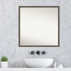 28" X 28" Non-Beveled Svelte Clay Gray Wood Bathroom Wall Mirror - Amanti Art -Amanti Art GUEST c13f756f 4387 43d5 b992 7185d00d5793