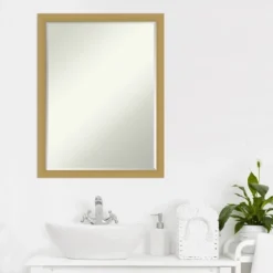 Grace Brushed Narrow Petite Bevel Bathroom Wall Mirror -Amanti Art GUEST c1f30d63 d4c9 457e 97a5 31edc7a858b3