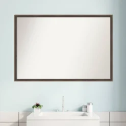 37" X 25" Non-Beveled Hardwood Wedge Wood Bathroom Wall Mirror Mocha Brown - Amanti Art -Amanti Art GUEST c2aa7cc0 fe5d 45ce 9ea2 45643d5da112
