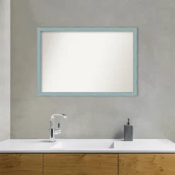 38" X 26" Non-Beveled Sky Blue Rustic Wood Bathroom Wall Mirror - Amanti Art -Amanti Art GUEST c53bda5f 0e17 407b a37c ca51adf0791d