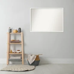 39" X 28" Non-Beveled Lucie Wood Bathroom Wall Mirror White - Amanti Art -Amanti Art GUEST c56beae0 bf00 497b a36c 6db50cb52a00