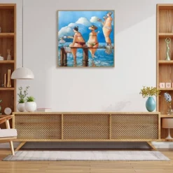 30" X 30" Tea Break On The Jetty By Ronald West Framed Canvas Wall Art Print - Amanti Art -Amanti Art GUEST c6a6536c 2779 437f b228 9b783768c95f