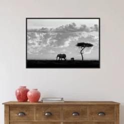 33" X 22" Elephant Silhouettes At Maasai Mara By 1x Framed Canvas Wall Art Black - Amanti Art -Amanti Art GUEST c6bfa4c6 3f1f 42d7 8199 3f263fc23ab7