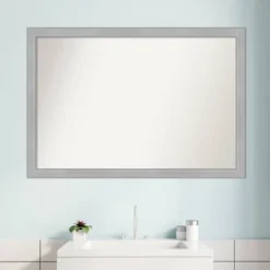 39" X 27" Non-Beveled Vista Brushed Nickel Narrow Bathroom Wall Mirror - Amanti Art -Amanti Art GUEST c7a721d9 c4ef 43be a834 e384e13a7912