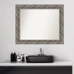 34" X 28" Non-Beveled Silver Luxor Wood Bathroom Wall Mirror - Amanti Art -Amanti Art GUEST c81ae2a3 478e 4fb9 9868 f1ad0d12a166