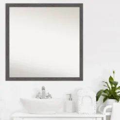 28" X 28" Non-Beveled Pinstripe Plank Gray Thin Bathroom Wall Mirror - Amanti Art -Amanti Art GUEST c8a98432 9d6d 4501 94fb 5c6d72379370