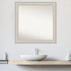 31"x31" Cottage Wood Wall Mirror White/Silver, Square Frame - Amanti Art: Includes Mounting Hardware -Amanti Art GUEST cbd92d4e 005b 498c a21a cd4e14ed6887