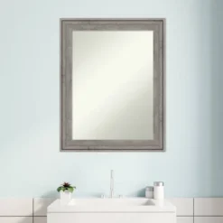23" X 29" Non-Beveled Regis Barnwood Gray Wood Bathroom Wall Mirror - Amanti Art -Amanti Art GUEST cd62d4e0 3cbd 43f9 b761 c9e9650bc0d8