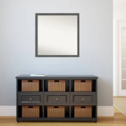 28" X 28" Non-Beveled Pinstripe Plank Gray Thin Bathroom Wall Mirror - Amanti Art -Amanti Art GUEST cde62997 1a71 4eb4 a037 07cb3891be83