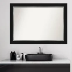 42" X 30" Non-Beveled Eva Bathroom Wall Mirror Black - Amanti Art -Amanti Art GUEST ce96b73c 31b5 491f 8df7 68dbf7ca9e98