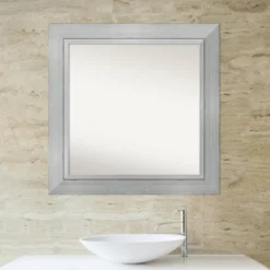 33" X 33" Non-Beveled Romano Silver Wood Bathroom Wall Mirror - Amanti Art -Amanti Art GUEST d0a03c24 2c6a 451c 9dd8 c3d91f930336