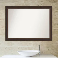 43" X 32" Non-Beveled Lara Wood Bathroom Wall Mirror Bronze - Amanti Art -Amanti Art GUEST d17d66e7 ab7c 4bca 8e25 6dc2122c89f9