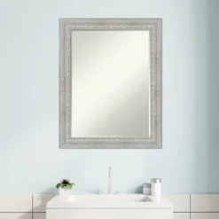 Amanti Art Rustic White Wash Petite Bevel Wood Bathroom Wall Mirror 28.5 X 22.5 In. -Amanti Art GUEST d1fba6ae 6ea6 4767 904e d57224970623