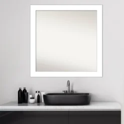 30" X 30" Non-Beveled Wedge White Bathroom Wall Mirror - Amanti Art -Amanti Art GUEST d316e4f0 5231 40d5 8798 72cbad7f3b7d