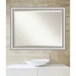 45" X 35" Salon Framed Bathroom Vanity Wall Mirror Silver - Amanti Art -Amanti Art GUEST d31dd07d 9c7f 41a8 857b c9096536618e
