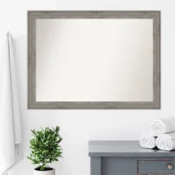 43" X 32" Non-Beveled Regis Barn Wood Gray Wood Bathroom Wall Mirror - Amanti Art -Amanti Art GUEST d3634726 8dbb 4b5c bba7 23286ee3dffc