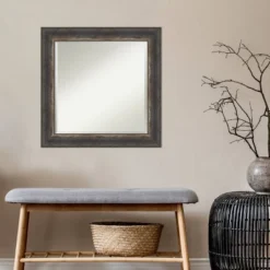 25" X 25" Bark Rustic Char Framed Wall Mirror Brown - Amanti Art -Amanti Art GUEST d4944280 b576 4eef b6e0 32d2a3a4401f