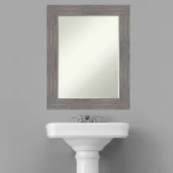 Amanti Art Pinstripe Plank Grey Petite Bevel Bathroom Wall Mirror 29.5 X 23.5 In. -Amanti Art GUEST d527f9eb 1a5b 443a a7c7 7b4a2e7a0e6b