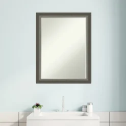 Amanti Art Domus Dark Silver Petite Bevel Wood Bathroom Wall Mirror 27 X 21 In. -Amanti Art GUEST d59a4c14 f45d 4d51 8d19 ba0aac87c13c