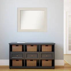 34" X 28" Non-Beveled Rustic Plank White Bathroom Wall Mirror - Amanti Art -Amanti Art GUEST d698f09c 2cef 4ca3 964a 67d31997da58