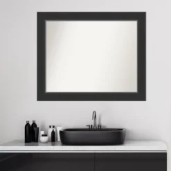 33" X 27" Non-Beveled Corvino Wood Bathroom Wall Mirror Black - Amanti Art -Amanti Art GUEST d8812e13 474e 44e3 a014 68ff0e72c088
