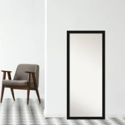 27" X 63" Non-Beveled Avon Black Full Length Floor Leaner Mirror - Amanti Art -Amanti Art GUEST d88991ca 8437 45d3 b364 11a9b6349737