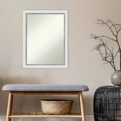 21" X 27" Non-Beveled Eva White Silver Narrow Wall Mirror - Amanti Art -Amanti Art GUEST d95e8a41 e98e 4069 bf7a b21f557cdae7