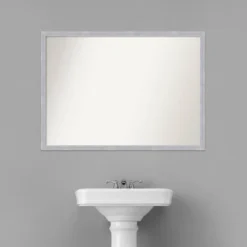 40" X 29" Non-Beveled Grace Narrow Bathroom Wall Mirror Brushed Nickel - Amanti Art -Amanti Art GUEST dd3cd807 5ae5 4d99 8f91 dca9276bef33