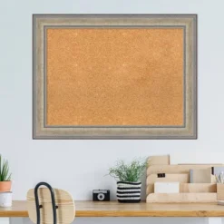 33"x25" Wood Frame Natural Cork Board Fleur Champagne Silver - Amanti Art -Amanti Art GUEST de09cce7 2d41 447e 89f3 999e012761a6