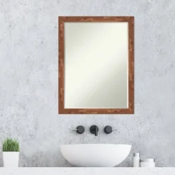 Amanti Art Fresco Light Pecan Petite Bevel Wood Bathroom Wall Mirror 26.5 X 20.5 In. -Amanti Art GUEST dea502c6 f455 4d8d 8b1d 8301133464ac