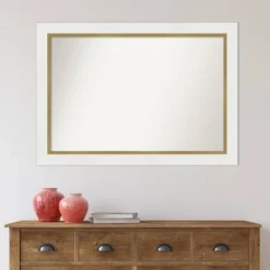 Amanti Art 41" X 29" Non-Beveled Eva Bathroom Wall Mirror White : Gold Frame, Vanity Accessory -Amanti Art GUEST df9e9304 8ffa 44d4 960a f19b5556c905