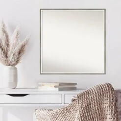 27" X 27" Non-Beveled Lucie Silver White Wood Wall Mirror - Amanti Art -Amanti Art GUEST e05a4fc7 20a1 47d4 a404 081f45f89b31