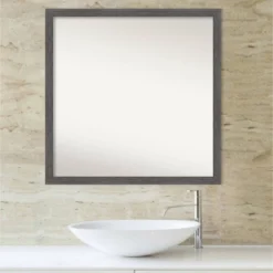 28" X 28" Non-Beveled Pinstripe Plank Gray Thin Bathroom Wall Mirror - Amanti Art -Amanti Art GUEST e10b9be2 0faa 4866 bacb b21fad450109