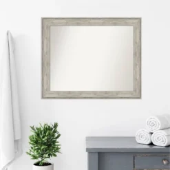 33" X 27" Non-Beveled Crackled Bathroom Wall Mirror Metallic Silver - Amanti Art -Amanti Art GUEST e131f19e 1982 4400 bb4d 4cb167fd5e3f